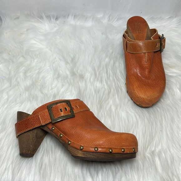 Sanita Vintage  Terra Cotta Leather Wooden Clogs Sz 41/US 10.5-11 - Picture 1 of 6